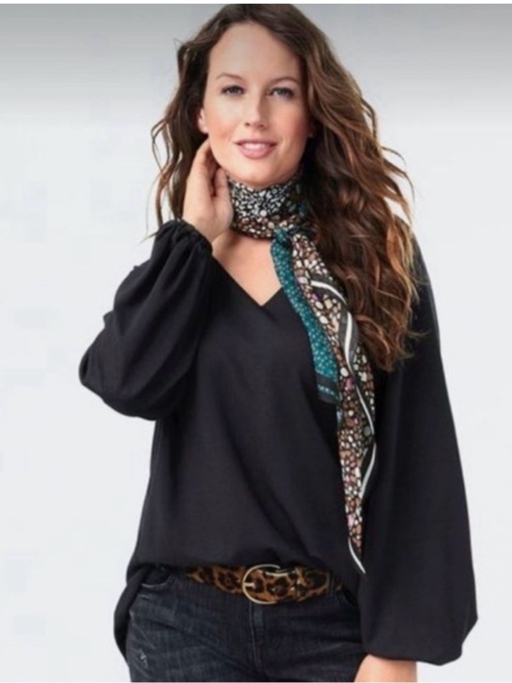 Cabi Black Swanky Tee Tunic Top Size Large Stretch Knit Blouse Style #3802